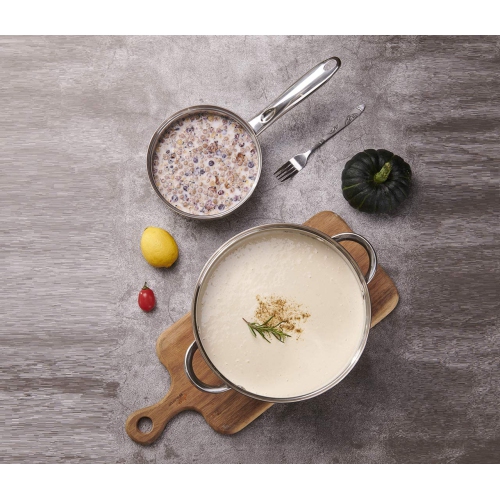 Batterie de cuisine 12 pièces en acier inoxydable avec couvercle en verre, argenté