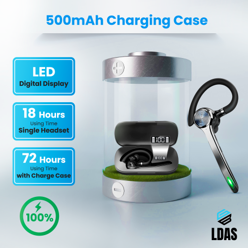 LDAS G7 Wireless Bluetooth Mono Headset with Charging Case – 96% AI Noise Cancelling Mic, 40H Talk Time + 120H with Case, Lightweight, Bluetooth 5.2,