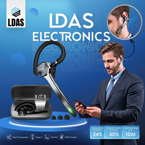 LDAS G7 Wireless Bluetooth Mono Headset with Charging Case – 96% AI Noise Cancelling Mic, 40H Talk Time + 120H with Case, Lightweight, Bluetooth 5.2,