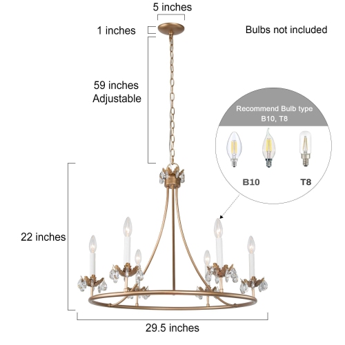 Mid-century Modern 6-Light Candle Chandelier Wagon Wheel Circle Metal for Dining Room