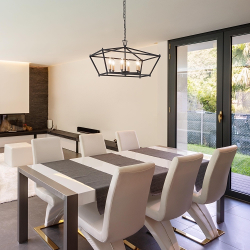 Modern Black Gold 6-Light Geometric Lantern Chandelier Linear Island Lights