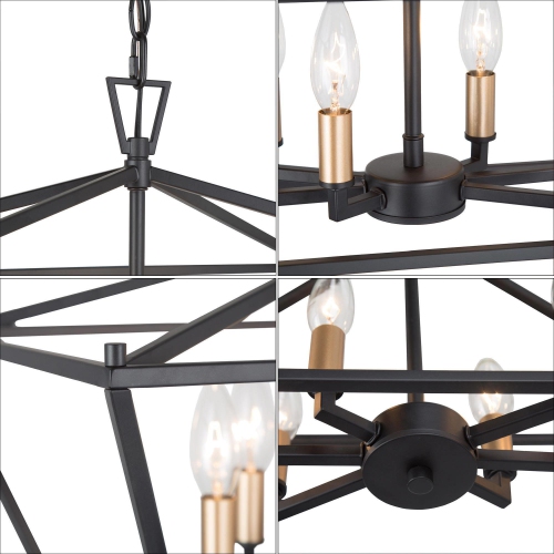 Modern Black Gold 6-Light Geometric Lantern Chandelier Linear Island Lights