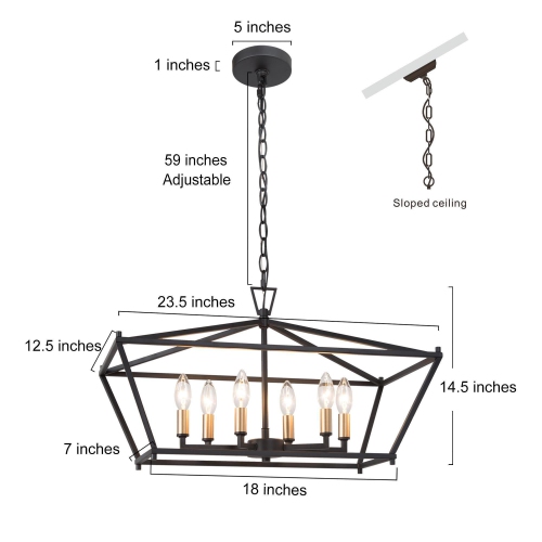 Modern Black Gold 6-Light Geometric Lantern Chandelier Linear Island Lights