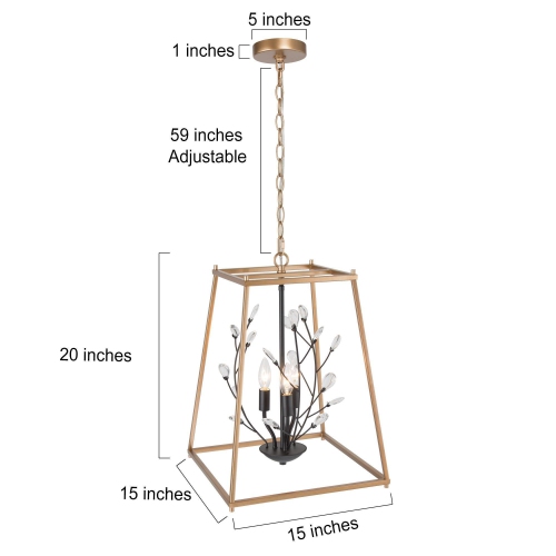 Modern 3-Light Lantern Geometric Crystal Chandelier for Dining Room