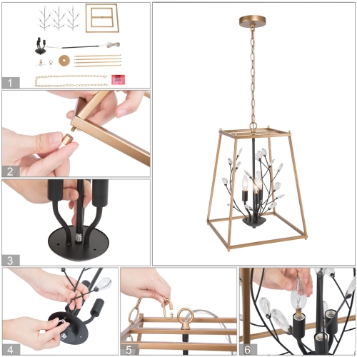 Modern 3-Light Lantern Geometric Crystal Chandelier for Dining Room