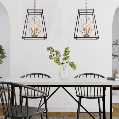 Modern 3-Light Lantern Geometric Crystal Chandelier for Dining Room