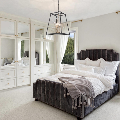 Modern 3-Light Lantern Geometric Crystal Chandelier for Dining Room