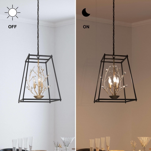 Modern 3-Light Lantern Geometric Crystal Chandelier for Dining Room