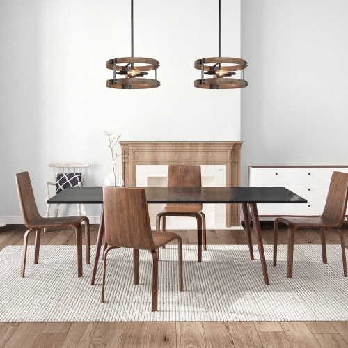 Modern Farmhouse 2-Light Wood Drum Chandelier Hanging Pendant Lights