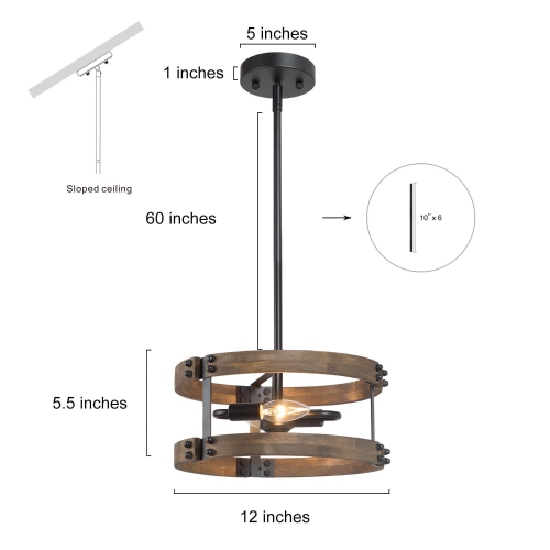 Modern Farmhouse 2-Light Wood Drum Chandelier Hanging Pendant Lights