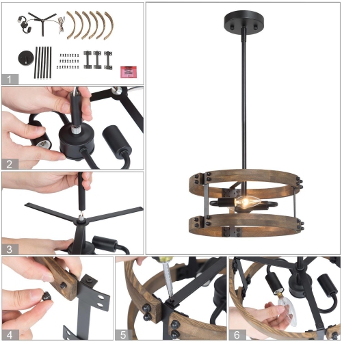 Modern Farmhouse 2-Light Wood Drum Chandelier Hanging Pendant Lights