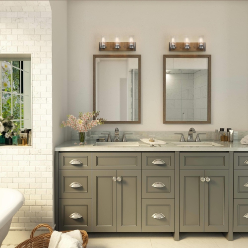 Modern Farmhouse 3-Light Glass Bathroom Vanity Light Faux Wood Wall Sconce