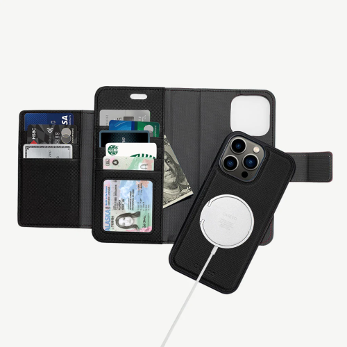 iPhone 14 Pro Max Wallet Case with MagSafe, Black - Sunset Blvd