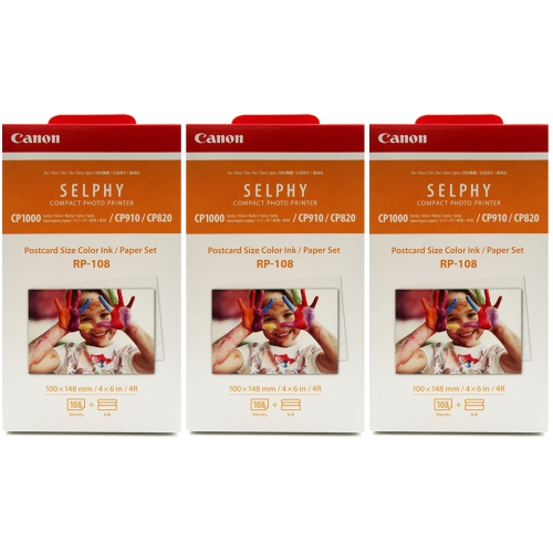 3 Unit Canon RP-108 High-Capacity Color Ink/Paper Set for SELPHY CP910 Printer