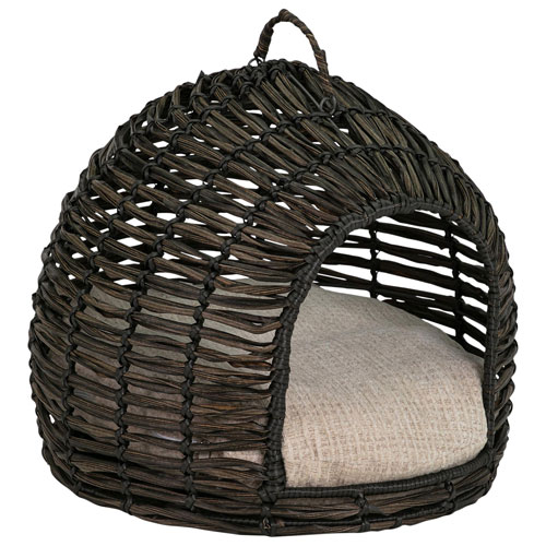 Bowser & Meowser Resin Wicker Hideaway Pet Bed with Handle