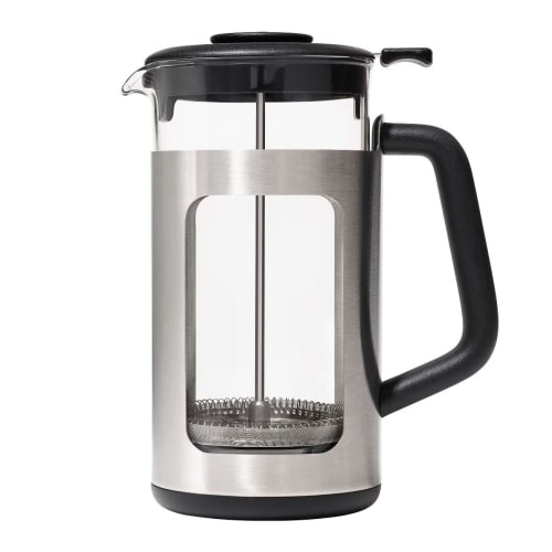 Image 1 of 2.. Oxo 8 Cups Non-Slip Grip Glass Stainless Steel Chorme Black Coffee Maker