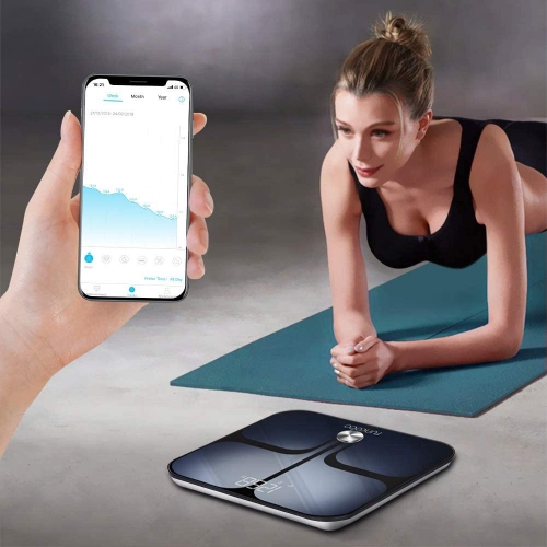 Runcobo Digital Scale, Smart Fitness Bathroom Scales for Body Weight, Body Fat, Muscle Mass, Water Weight, BMI, BMR, Free App, Bluetooth and Wi-Fi
