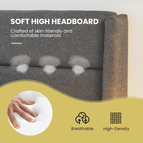 Cadre de lit plateforme entièrement rembourré de marque Gymax avec support de lattes pouf/coffre de rangement gris