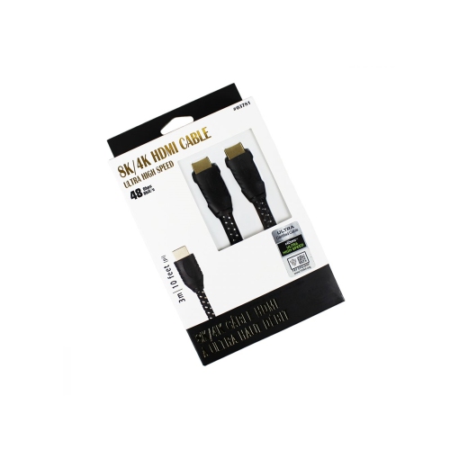 GlobalTone - Cable HDMI 2.1, Certifié 8K , Ultra Haut Débit, 48 Gbps, UHD, HDR, 30 AWG, Longeur de 10 Pieds, Noir