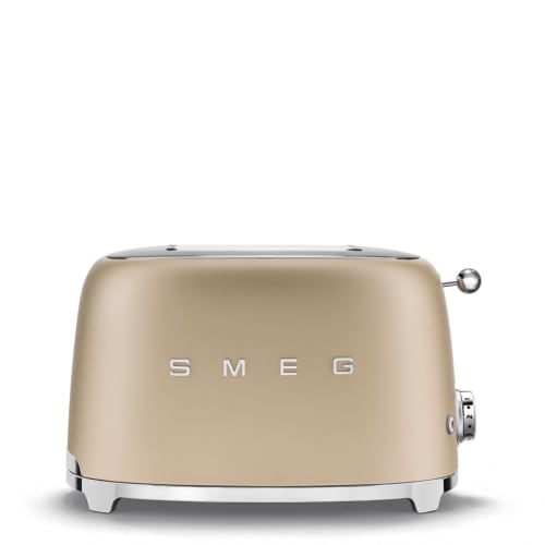 Smeg 2-Slice Stainless Steel 6 Shade Settings Wide Slots Chrome Base Browning Control Removable Tray Gold Toaster