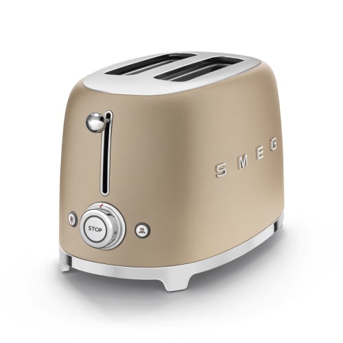Smeg 2-Slice Stainless Steel 6 Shade Settings Wide Slots Chrome Base Browning Control Removable Tray Gold Toaster