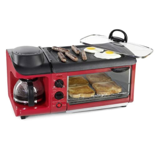 Nostalgia Retro 3-in-1 1500W 110V Griddle Non-stick Red Breakfast Station