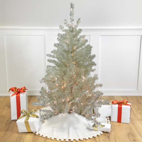 NORTHLIGHT  4.5' Soft Metallic Artificial Tinsel Christmas Tree - Clear Lights In Champagne