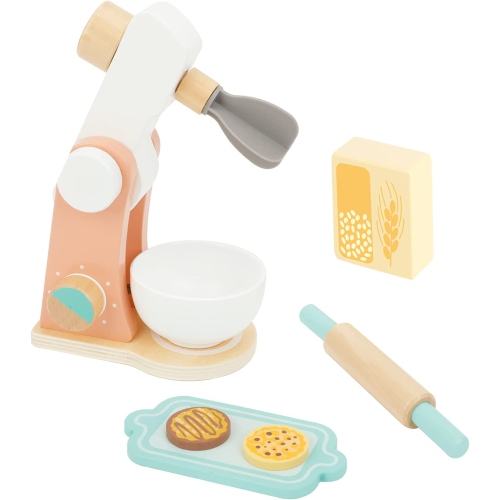 TOOKYLAND Wooden Stand Mixer Playset - 7pcs - Play Kitchen Toy for Pretend Baking with Accessories, Ages 3+