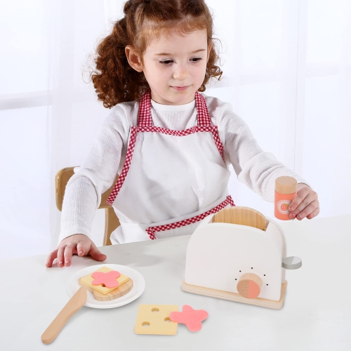 TOOKYLAND Grille-Pain Jouet en Bois - 10pcs - Ensemble de Jeu de Cuisine avec Aliments Factices et Accessoires, 3 Ans +