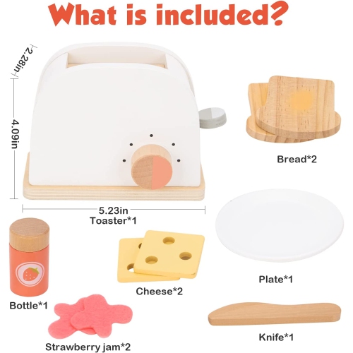 TOOKYLAND Grille-Pain Jouet en Bois - 10pcs - Ensemble de Jeu de Cuisine avec Aliments Factices et Accessoires, 3 Ans +