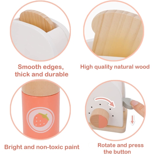 TOOKYLAND Grille-Pain Jouet en Bois - 10pcs - Ensemble de Jeu de Cuisine avec Aliments Factices et Accessoires, 3 Ans +