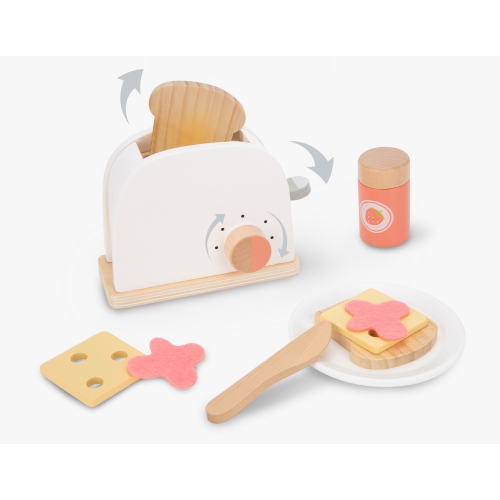 TOOKYLAND Grille-Pain Jouet en Bois - 10pcs - Ensemble de Jeu de Cuisine avec Aliments Factices et Accessoires, 3 Ans +