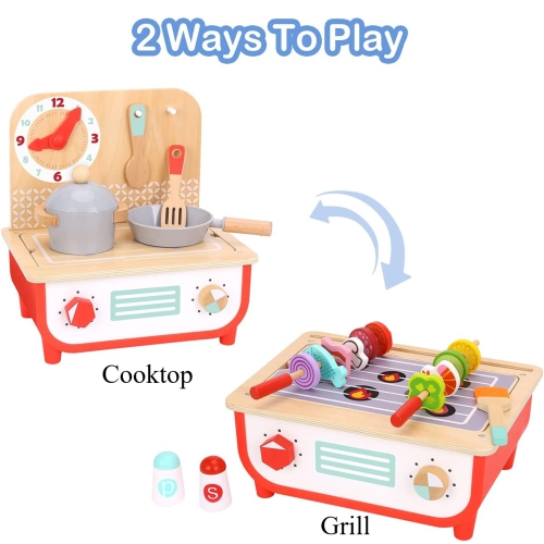 TOOKYLAND Ensemble de Jeu Cuisinière et Barbecue - 23pcs - Jouet de Cuisine avec Faux Aliments et Accessoires, 3 Ans +