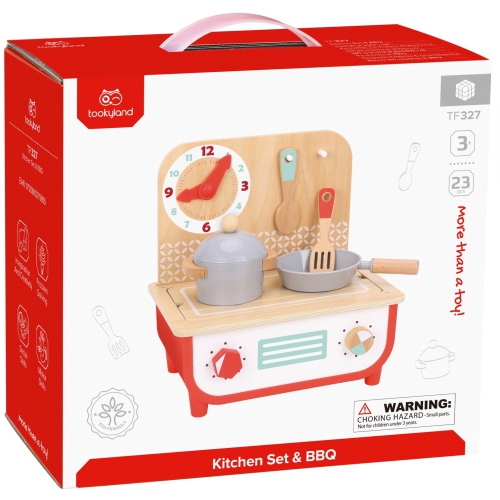 TOOKYLAND Ensemble de Jeu Cuisinière et Barbecue - 23pcs - Jouet de Cuisine avec Faux Aliments et Accessoires, 3 Ans +