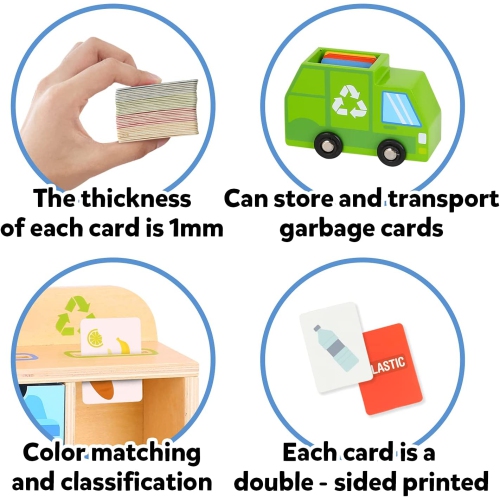 TOOKYLAND Wooden Recycling Center Playset - 39pcs - Truck, Sorting Bins and Accessories, Ages 3+