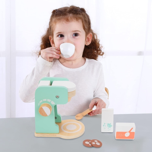 TOOKYLAND Wooden Coffee Maker Playset - 7pcs - Coffee Making Play Kitchen Toy with Accessories, Ages 3+