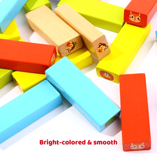 TOOKYLAND Jeu de Tour Écroulée en Bois - 82pcs - Ensemble de Blocs à Empiler avec Dés, Marteaux et Cartes, 3 Ans +