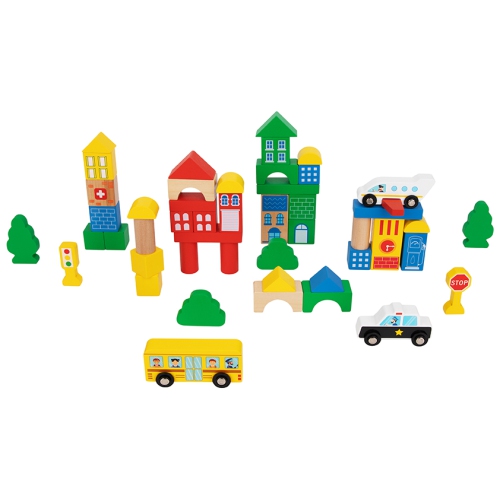 TOOKYLAND Wooden City Building Blocks - 50pcs - Wood Construction Stacking Set, Toy for Kids 2 Years Old +