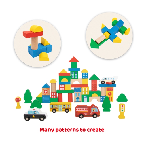 TOOKYLAND Wooden City Building Blocks - 50pcs - Wood Construction Stacking Set, Toy for Kids 2 Years Old +