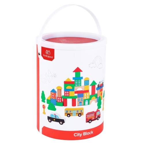 TOOKYLAND Wooden City Building Blocks - 50pcs - Wood Construction Stacking Set, Toy for Kids 2 Years Old +