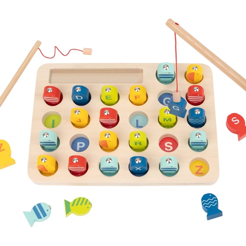 TOOKYLAND Wooden Magnetic Fishing Game - 29pcs - Alphabet and Spelling  Educational Sorting Toy for Kids 3 Years Old +