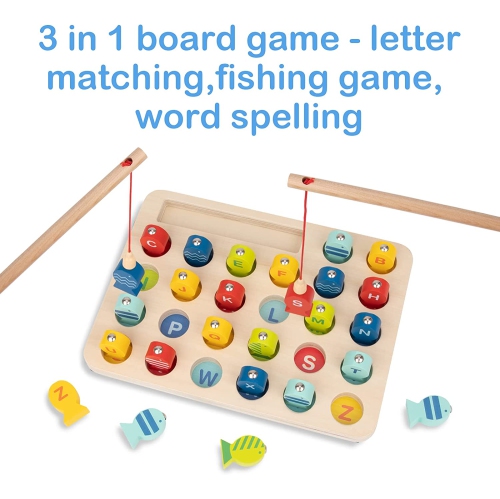 TOOKYLAND Jeu de Pêche Magnétique en Bois - 29pcs - Jouet de Tri Éducatif Alphabet et Épellation pour Enfants de 3 Ans +