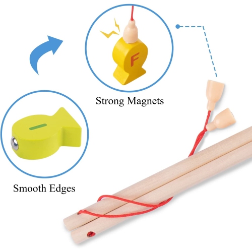 TOOKYLAND Jeu de Pêche Magnétique en Bois - 29pcs - Jouet de Tri Éducatif Alphabet et Épellation pour Enfants de 3 Ans +