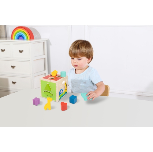 TOOKYLAND Cube Trieur de Formes en Bois - 11pcs - Jouet de Tri avec Blocs en Animaux et Formes Variées, 12 Mois +