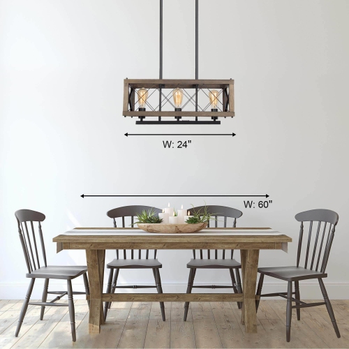 Farmhouse 3-Light Linear Wood Island Chandelier Kitchen Hanging Lights