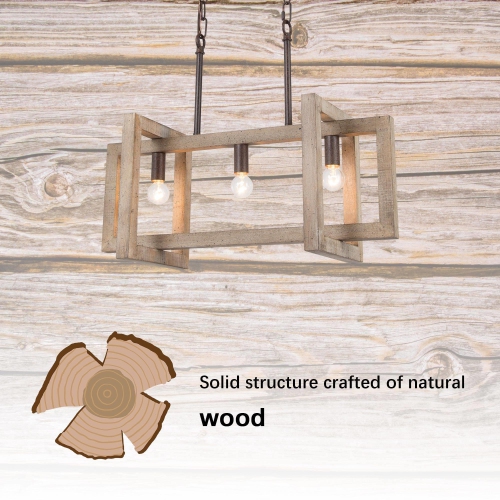 Farmhouse Wood Linear 3-Light Chandelier Island Lights for Dining Room