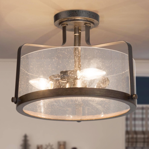 Modern Farmhouse 3-Light Drum Glass Semi-Flush Mount Ceiling Lights