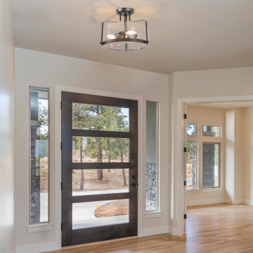 Modern Farmhouse 3-Light Drum Glass Semi-Flush Mount Ceiling Lights