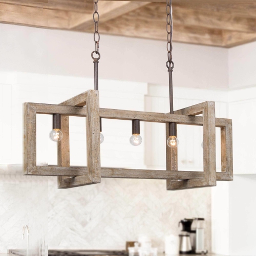 Farmhouse Rustic 5-Light Unique Linear Handcrafted Chandelier Island Pendant Lights