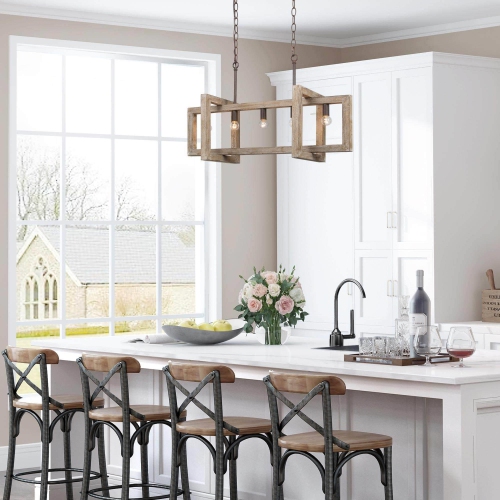 Farmhouse Rustic 5-Light Unique Linear Handcrafted Chandelier Island Pendant Lights